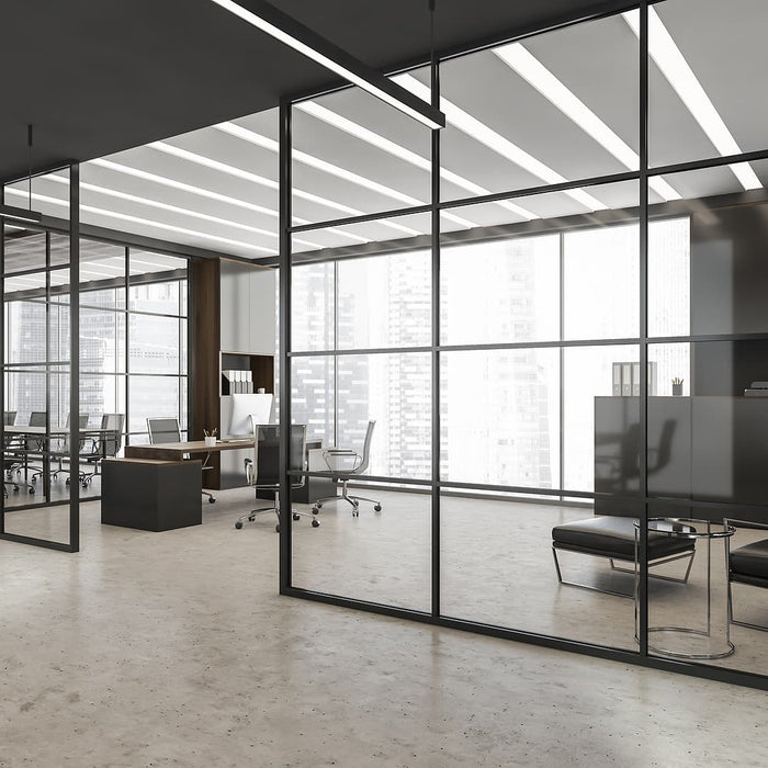 12mm u channel - office interior with glass black framed wall partitions
