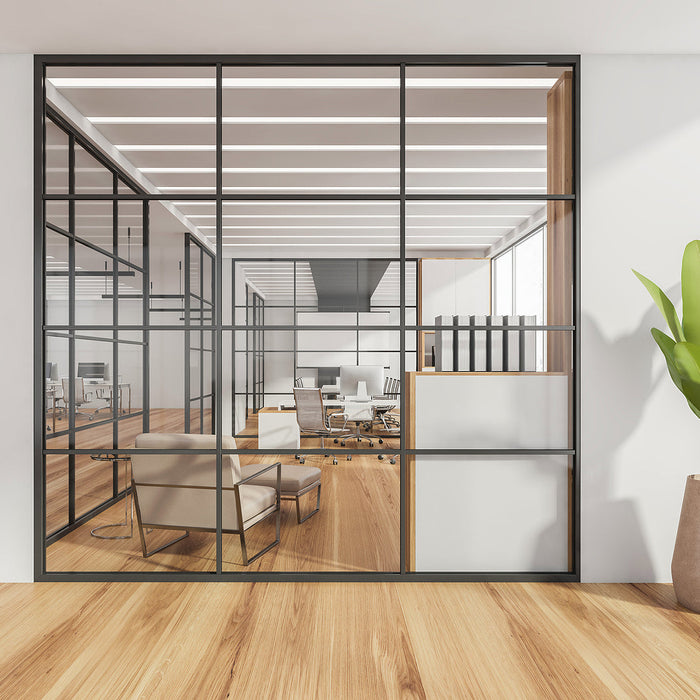U channel for glass - White panoramic workspace interior
