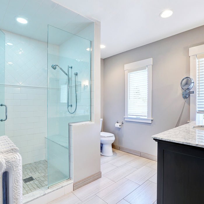 deep u channel for glass - Refreshing bathroom with large glass walk in shower