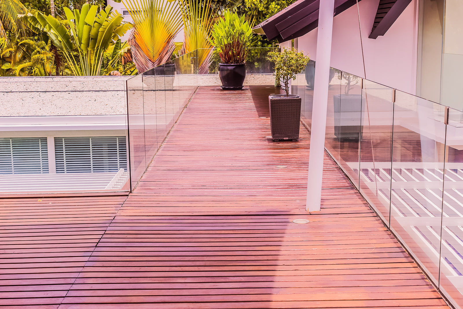 glass balustrade clamps - Tempered glass balustrades on wooden roof deck