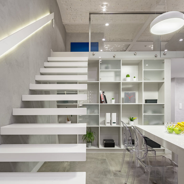 glass hardware - Loft apartment with white modern mezzanine stair