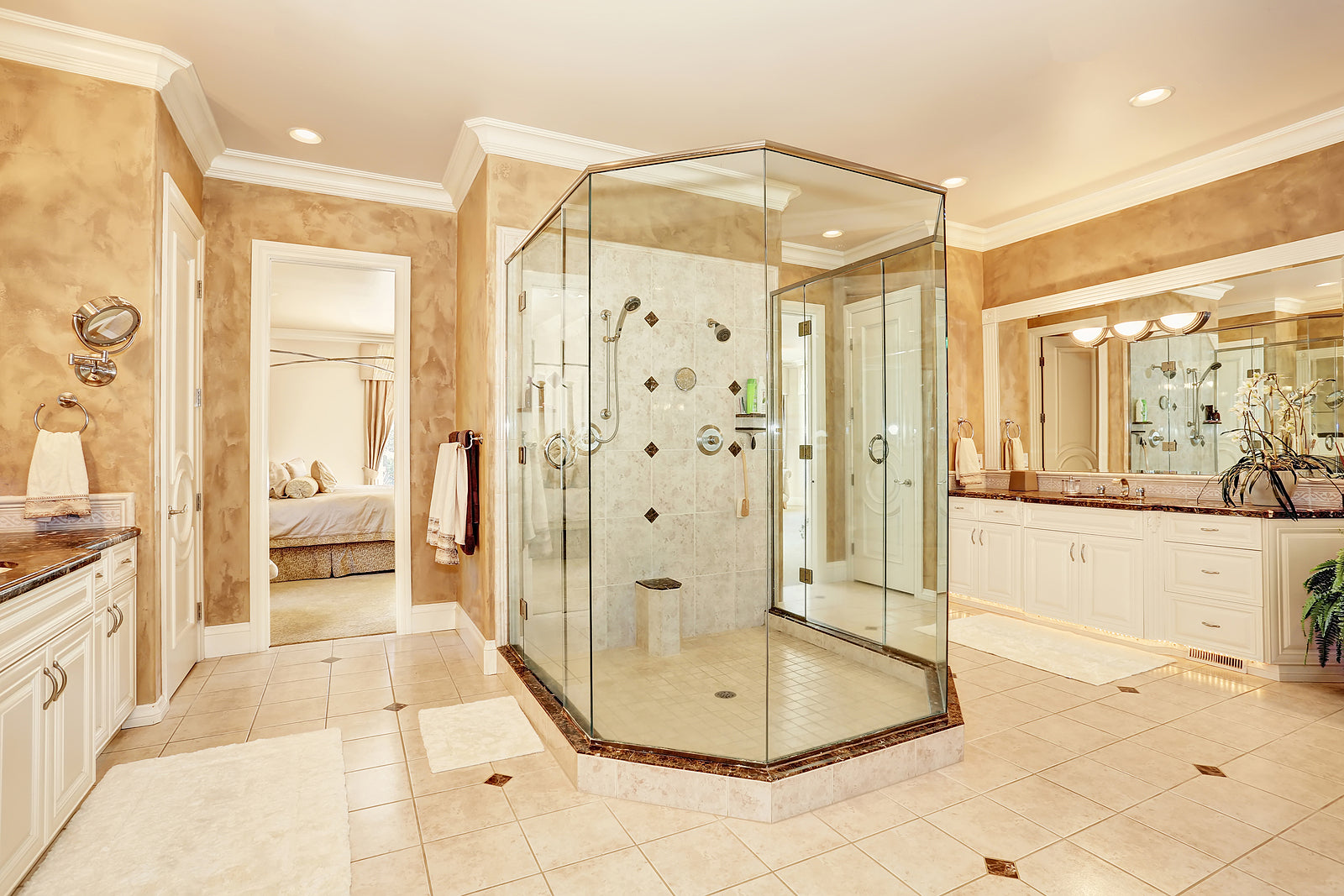 glass to glass clamps - luxury marble bathroom interior