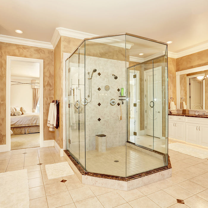 glass to glass clamps - luxury marble bathroom interior