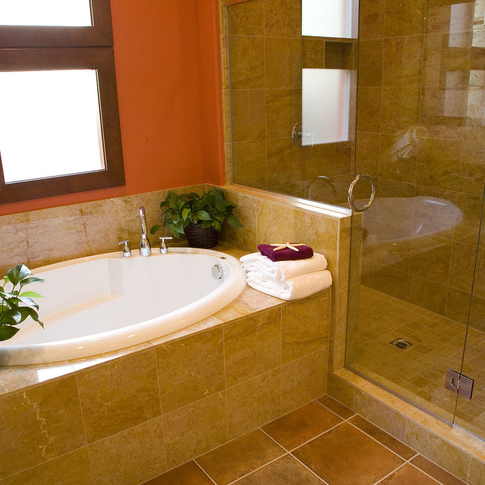 shower glass brackets - Luxurious bathroom with a modern designer tub and shower