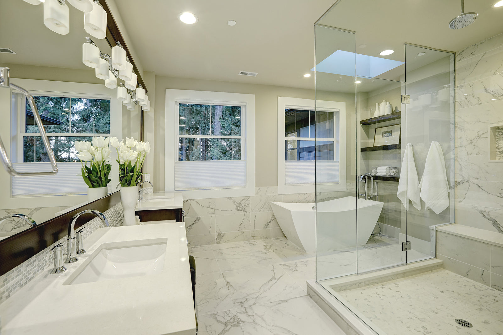 shower screen U-channels - master bathroom with large glass walk-in shower