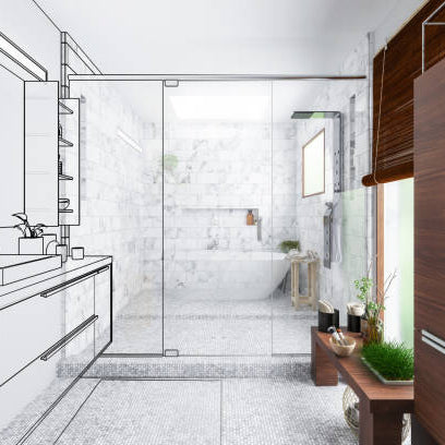 shower screen u channels - Abstract sketch design of interior bathroom