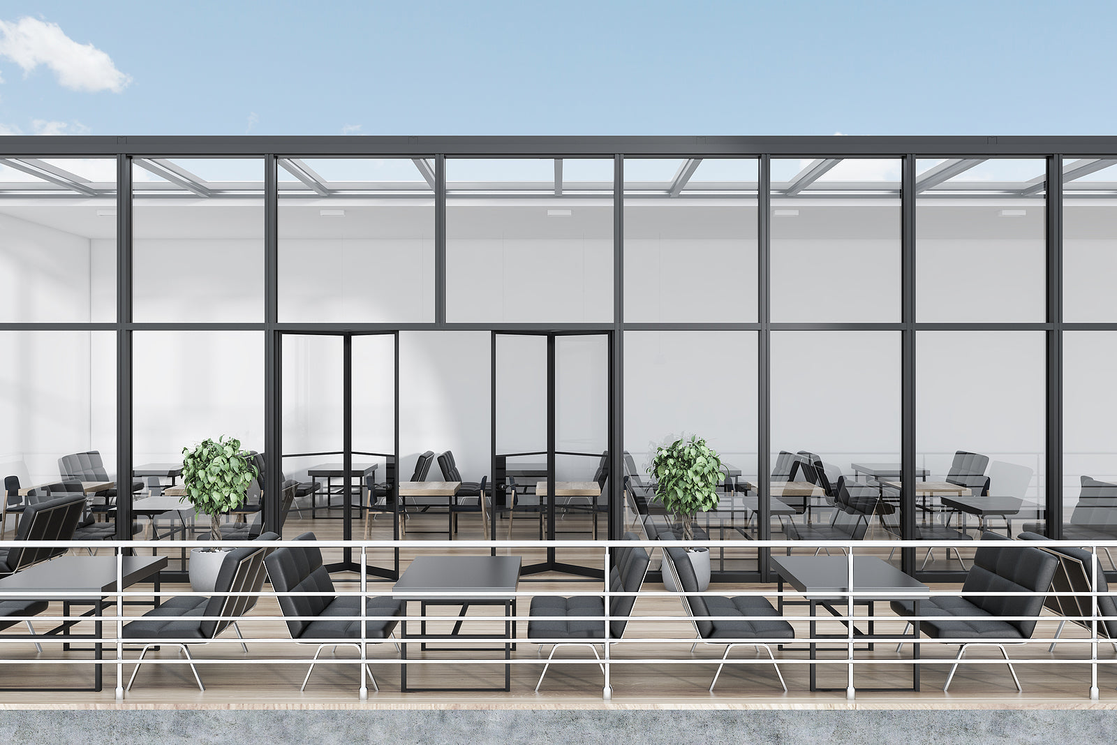 stainless steel glass clamps - Side-View-Of-A-Glass-Roof-Restaurant-With-A-Terrace