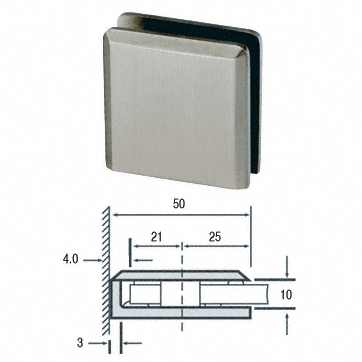 Satin Nickel Miosa Glass Clamp Wall-to-Glass Straight Effect Glass Thickness 8 to 12 mm Hole Size, 12 mm Brass Body