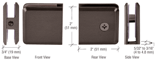 Beveled Hole-in-Glass Style Wall Mount Heavy Duty U-Clamps (10mm-12mm)