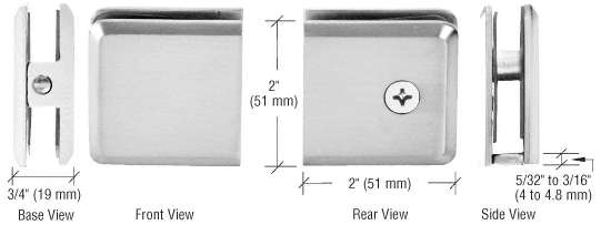 Beveled Hole-in-Glass Style Wall Mount Heavy Duty U-Clamps (10mm-12mm)