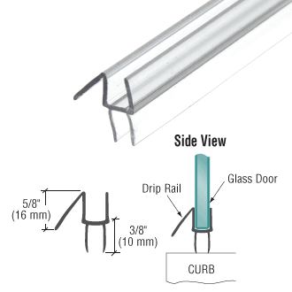 Clear Co-Extruded Bottom Wipe With Drip Rail for 1/2" Glass