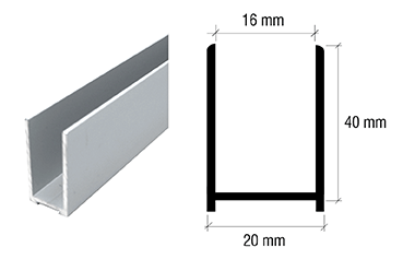 2.5 Metre Aluminium U Channels For 10 to 12 mm Fixed Glass Panels