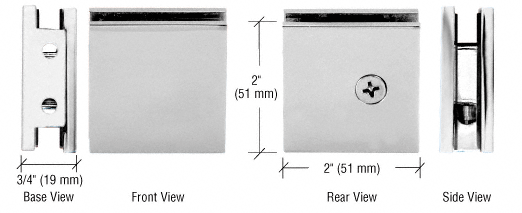 Square Style Notch-in-Glass Fixed Panel U-Clamps (10mm-12mm)