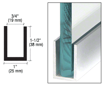 6.1 Metre Wet Glaze Deep U Channels For 15 mm Glass (38.1 mm Deep)