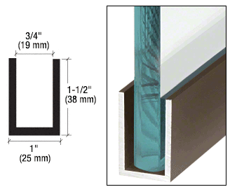 3 Metre Wet Glaze Deep U Channels For 15 mm Glass (38 mm Deep)