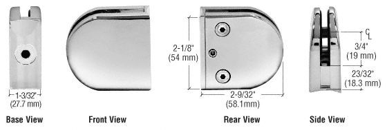 Polished Stainless Z-Series Round Type 2" Radius Base Stainless Steel Clamp for 3/8" Glass